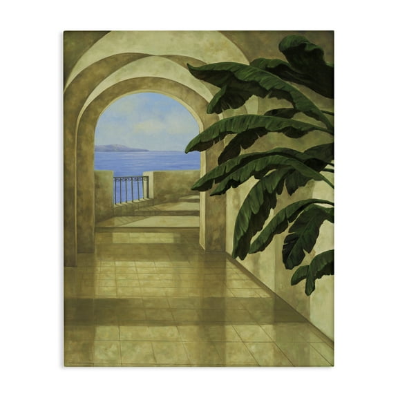 Stupell Industries Coastal Villa Palm Town & City Painting Gallery Wrapped Canvas Art Print Wall Art, 16 x 20
