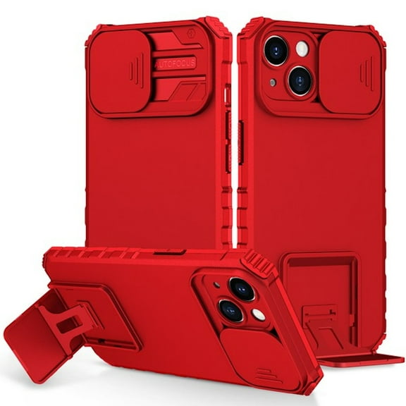 Camera Privacy Cover Hybrid Case with Kickstand for iPhone 14 - Red