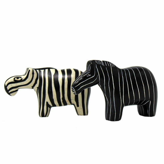 Zebra Soapstone Sculptures Set of 2