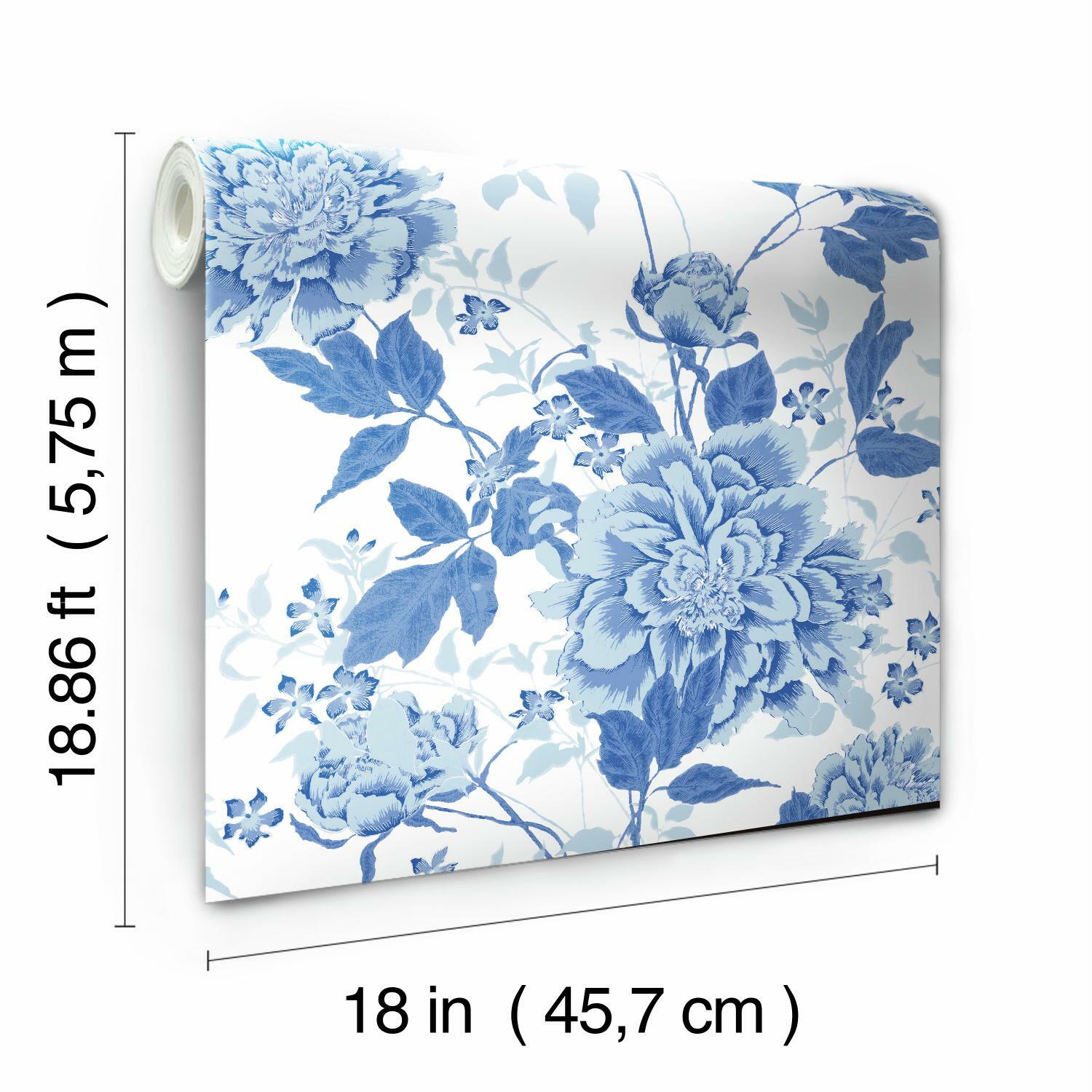 Drew Barrymore Flower Home Blue Vintage Floral Peel & Stick Wallpaper - image 4 of 6