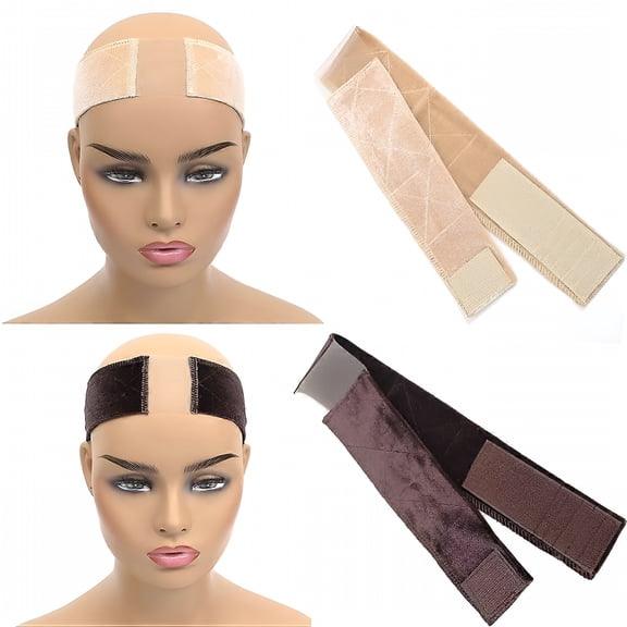 TUWAFE Lace Wig Band Velvet 2 Pack Brown Plus Nude Non Slip Flexible Wig Comfort Headband Head Hair Band Adjustable Women Hair Scarf (2 Packs,Nude Deep Cof