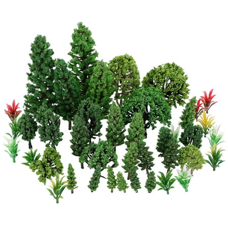 ELAYARD 40pcs Miniature Plastic Trees Set for Model Train Scenery, Realistic Green Landscape Decor for Crafts and Dioramas