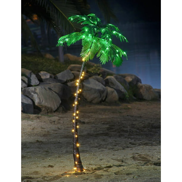 Lightshare 7 Feet Artificial Palm Tree With White Lights Com - Palm Tree Patio String Lights