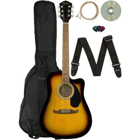 Fender FA-125CE Dreadnought Cutaway Acoustic-Electric Guitar Bundle with Gig Bag, Strap, Strings, Picks, Play Online Lessons and Austin Bazaar Instructional DVD, Sunburst