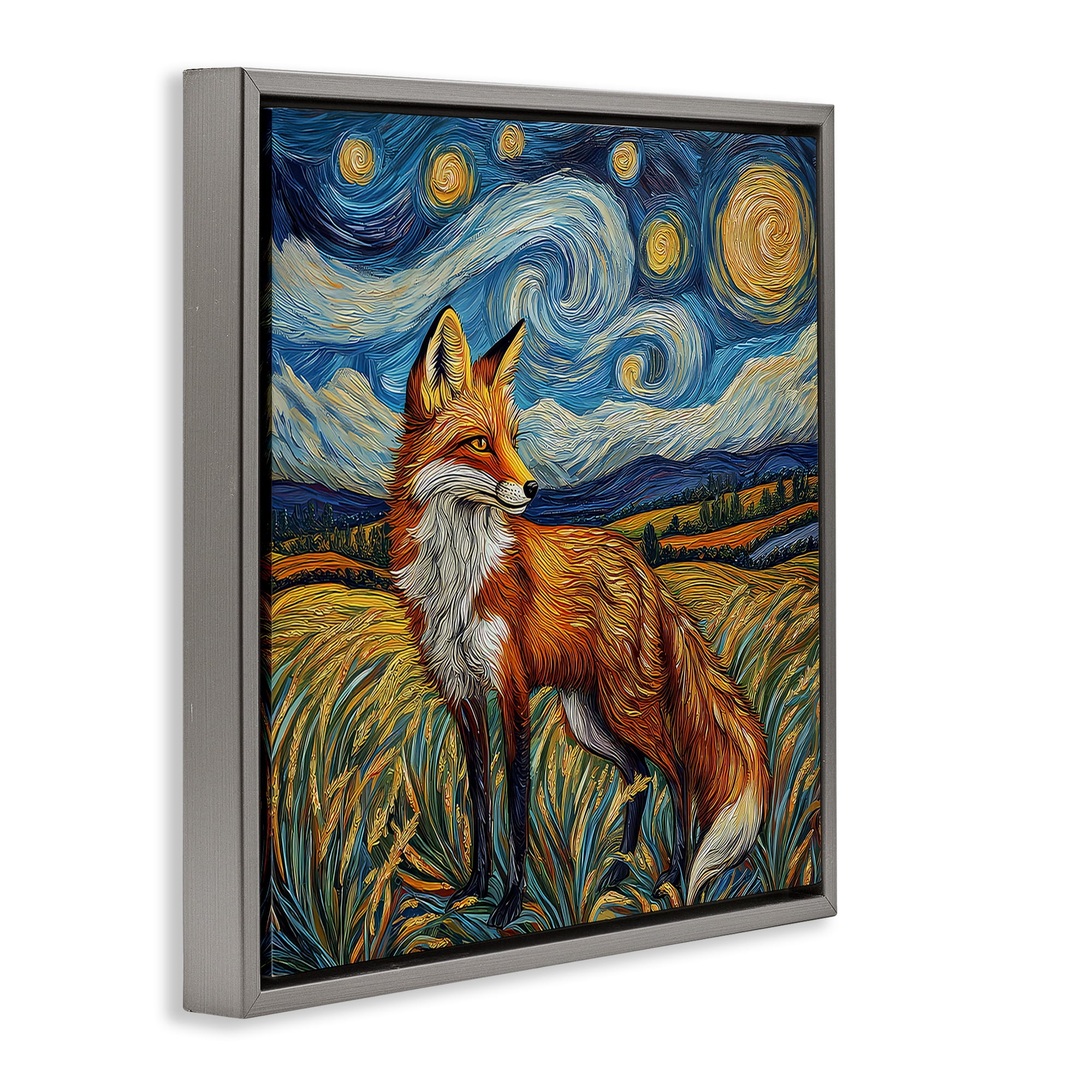 Stupell Industries Swirling Impressionist Fox Gray Framed Floater Canvas Wall Art, design by The Wands Want