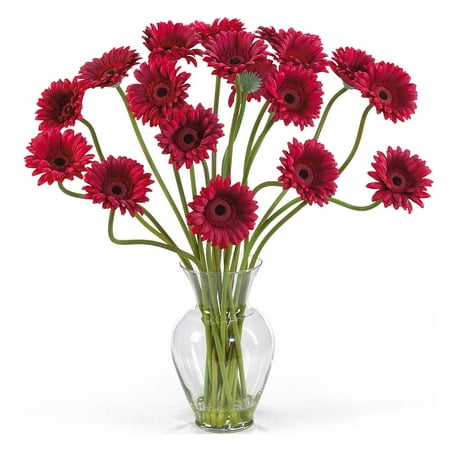 Gerber Daisy Flower Arrangements - Nearly Natural Gerber Daisy Liquid Illusion Silk Flower Arrangement, Red