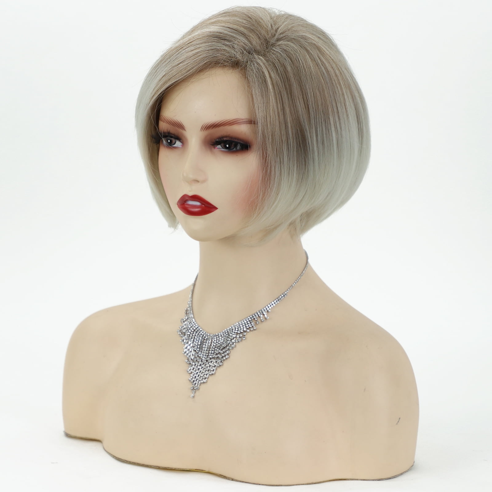 Platinum Blonde Bob Wig for Women – Short Straight Synthetic Wig with Side Part