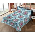 thumbnail image 4 of Ambesonne Floral Design Fitted & Flat Sheet with Shams 4 Pcs Set, Dreamy Leafy Pattern, Calking, Sea Blue Teal Pale Pink, 4 of 5