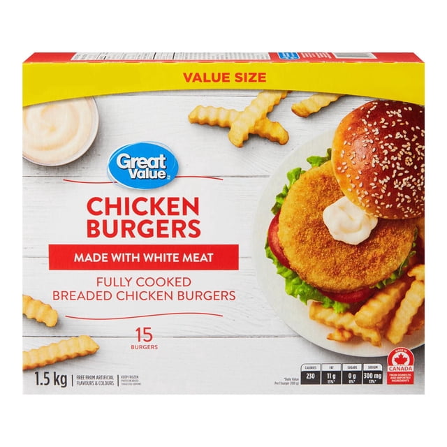Burgers de poulet Great Value (Format économique) 1,5 kg