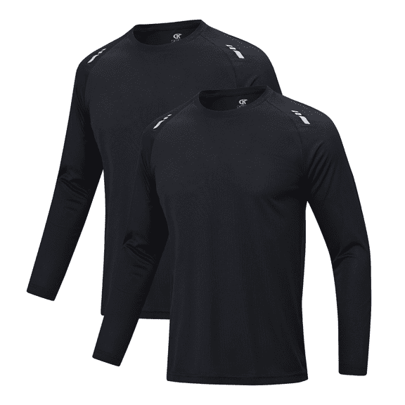 Taigaofy Men's 2 Pack Athletic Shirts Mesh Rash Guard Quick Dry Lightweight Long Sleeve Black L