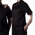 thumbnail image 4 of TISHITA Chef Jacket Short Sleeve Restaurant Kitchen Culinary School Uniform , Black, 3XL, 4 of 5