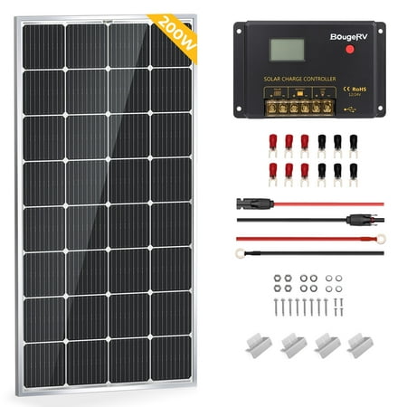 BougeRV 200 Watt Solar Panel Kit, 9BB Mono with 30A 12V/24V PWM Negative Ground Solar Controller, Solar Cables, Mounting Z-Brackets for Camping Off-Grid