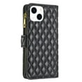 thumbnail image 4 of Wallet Case for iPhone 14, Luxury Stylish Rhombic Pattern PU Leather Protective Flip Folio Phone Cover with Kickstand Bracket Card Slots Magnetic Clasp Wrist Strap Case for iPhone 14,Black, 4 of 9