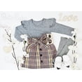 thumbnail image 2 of One opening Kids Baby Girl Autumn Winter Clothes Sets Solid Fly-Sleeve Pullover Tops Plaid Bowknot Skirts Outfit Set, 2 of 6