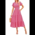 thumbnail image 1 of Vestidos Largos Verano para Mujer 2025, Informales, con Escote en V, Mangas Abullonadas, Fruncidos Holgados, Estilo Bohemio, para Playa, con Estampado Floral, Color Rosa, M, 1 of 10