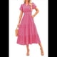 thumbnail image 1 of Vestidos Largos Verano para Mujer 2025, Informales, con Escote en V, Mangas Abullonadas, Fruncidos Holgados, Estilo Bohemio, para Playa, con Estampado Floral, Color Rosa, M, 1 of 10