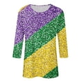 thumbnail image 3 of successthop Plus Size Mardi Gras Clothes for Women Stripe Oversized Crewneck Outfits 3/4 Sleeve Blouse Vacation Shirt L, 3 of 3