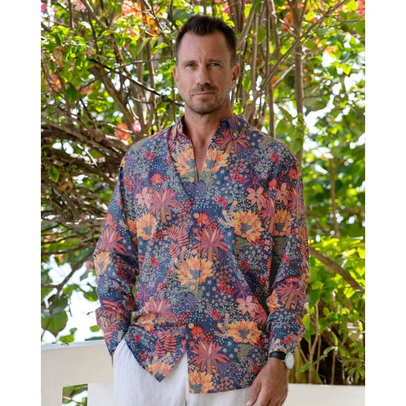 YIUME Men's Hawaiian Shirt Exotic Charm Print Cotton Button-down Short Sleeve Aloha Shirt