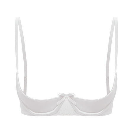 zdhoor Women s Satin Balconette Bra Demi Half Cup Push Up Underwire Bra Lingerie Shelf Bra Tops White 5XL