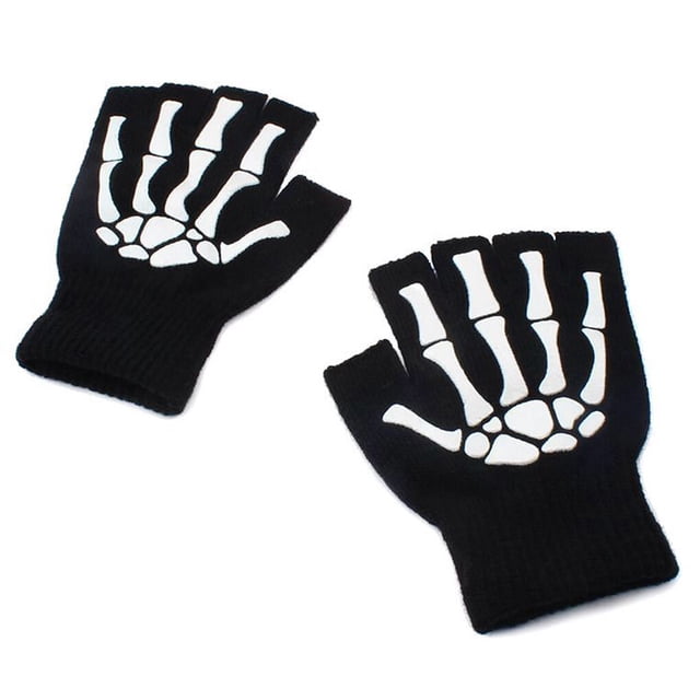 Naiovety Manoplas de Halloween de punto deportes montar guantes sin dedos mujeres luminosas fiesta de terror niños niñas calentadores de Type6 NO6