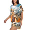 thumbnail image 2 of Fuzoiu Surfing Cat Sun Print Women's Short-Sleeved Pajama Set,Lounge Sleepwear Set,Womens Pajama Sets 2 Piece,Button-Up Top and Shorts with Pockets-4X-Large, 2 of 7