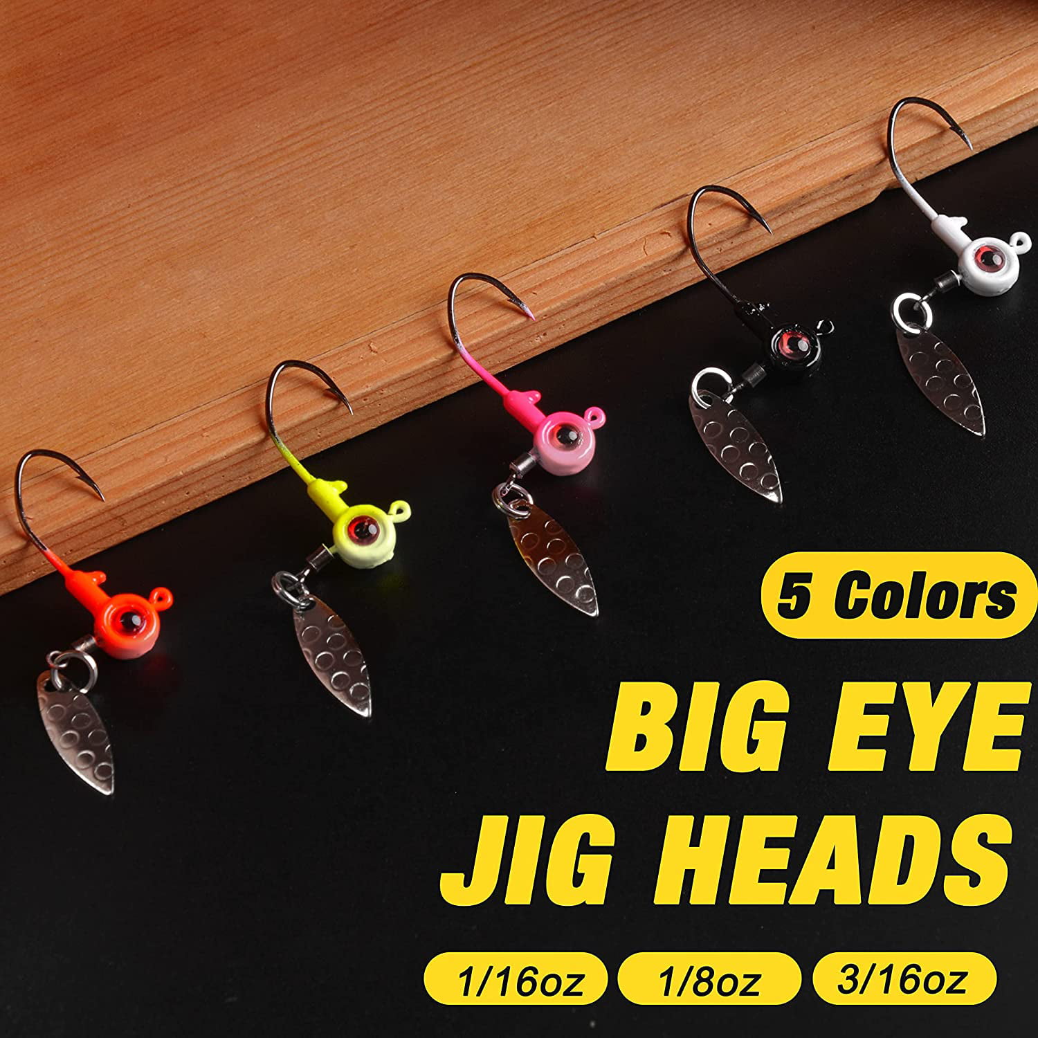 25 Pcs Crappie Jig Heads for Fishing, 3D Eyes Jig with Spinner Blade  Panfish Hook Lure Kit for Freshwater Saltwater, 1/8 oz 1/16 oz 1/5 oz 1/4  oz 3/8