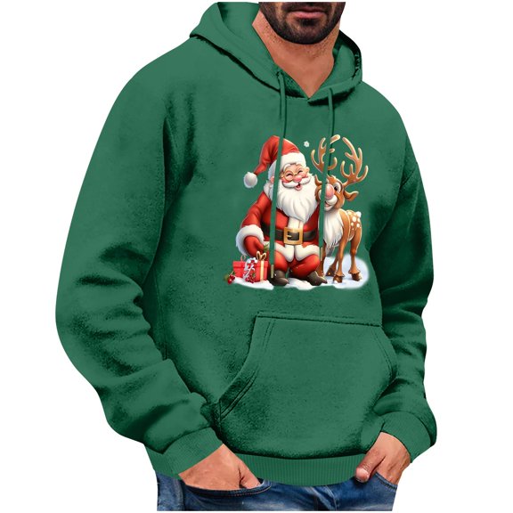 Fancifize Christmas Hoodies For Men Trendy Funny Graphic Long Sleeve Drawstring Hooded Sweatshirts Fall Winter Outwear with Pocket