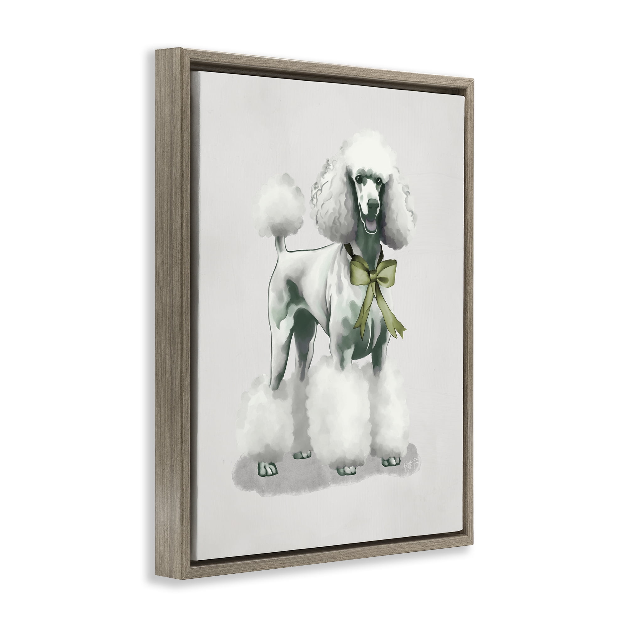 Stupell Industries Graceful Poodle & Ribbon Brown Framed Floater Canvas Wall Art, design by Elizabeth Medley