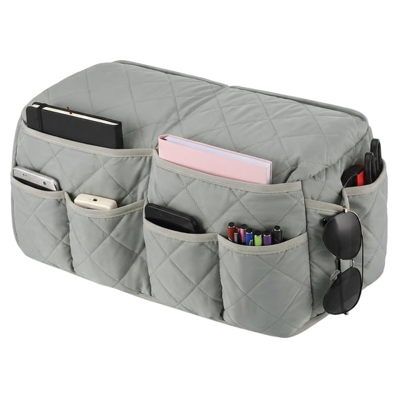 Armchair Organizer with 14 Pockets, Non-Slip Sofa Armrest Caddy for Remote Controller Phone Glasses Notebook Pen, Quilted Polyester Couch Organizer with Easy Slip-On Design