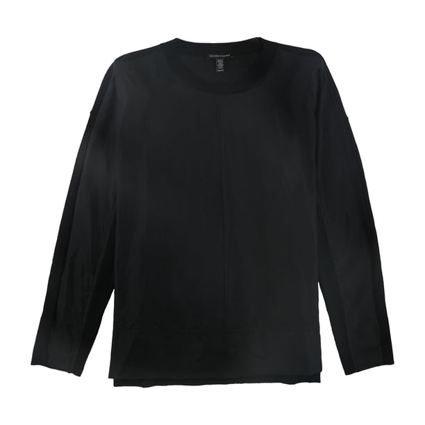 Eileen Fisher Womens Mixed Media Shell Blouse, black, XS