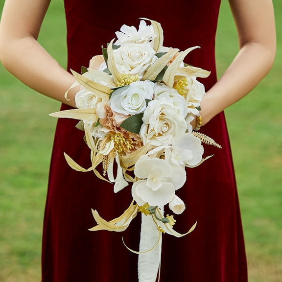 Royal Bridal Wedding Bouquet Round Holding Bouquet Throw Toss Artificial Rose Flower Bunch for Bride Bridesmaid Wedding Quinceanera