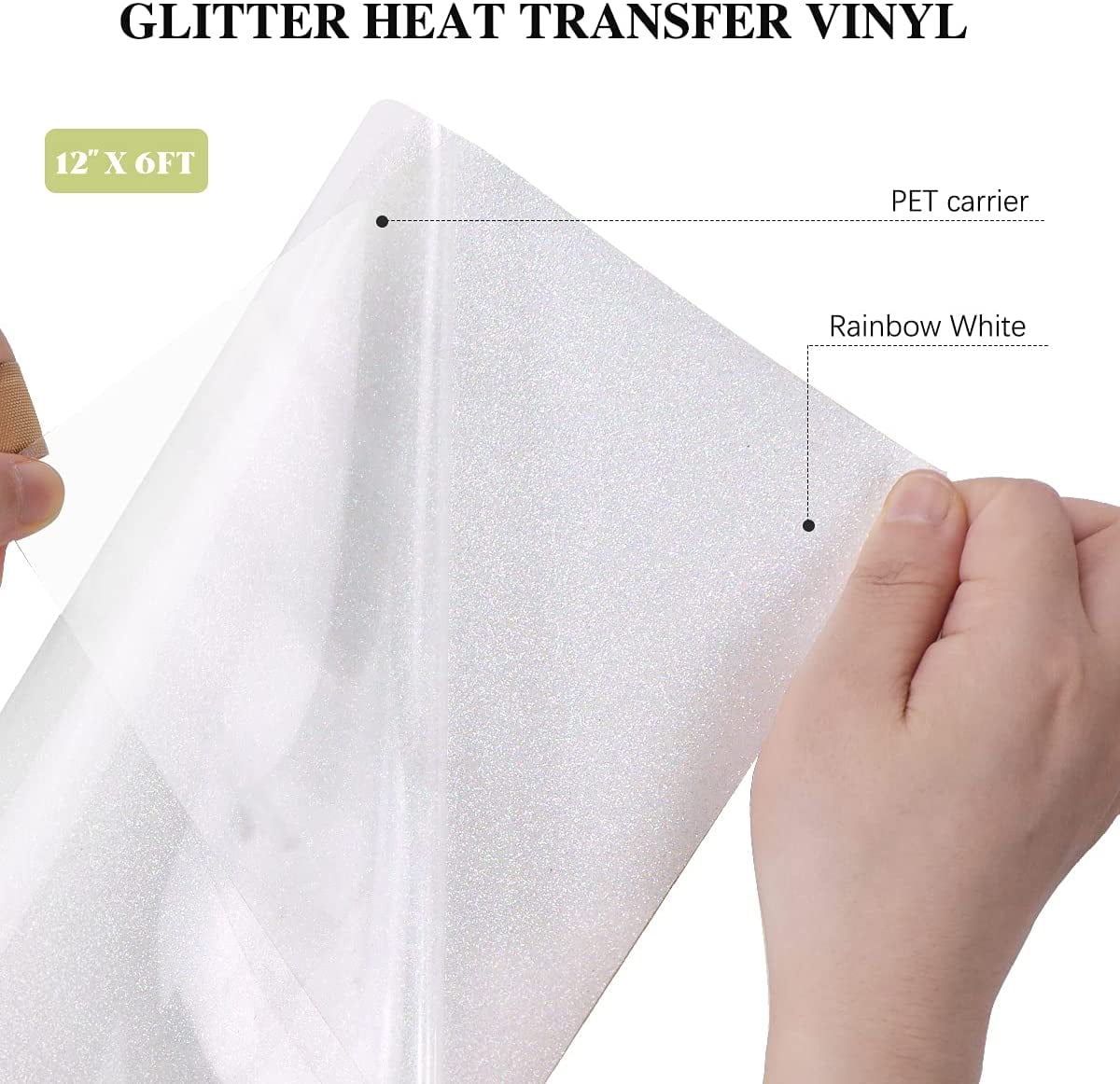 HTVRONT White Glitter HTV Vinyl Roll-12 x 5 FT White Glitter Heat Transfer  Vinyl Bundle, White Glitter Iron on Vinyl for All Cu