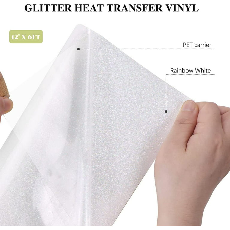  GIRAFVINYL White Glitter HTV Heat Transfer Vinyl for cricut 12  X 8ft Sparkle White Iron on Vinyl Glitter for T Shirts,Garments Bags(Glitter  White HTV) : Arts, Crafts & Sewing