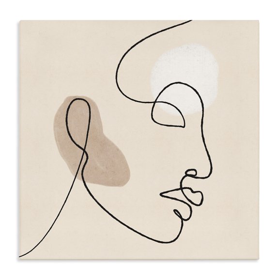 Stupell Industries Bohemian Minimal Face Line Drawing Abstract Brown Tan Shapes Canvas Art, 17 x 17, by JJ Design House LLC
