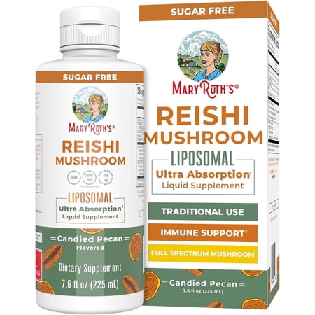 MaryRuth's Reishi Mushroom Liposomal Supplement, Immune Support, Overall Health, Vegan, Gluten-Free, Adults, Unisex, Candied Pecan Flavor, 7.6 fl oz,