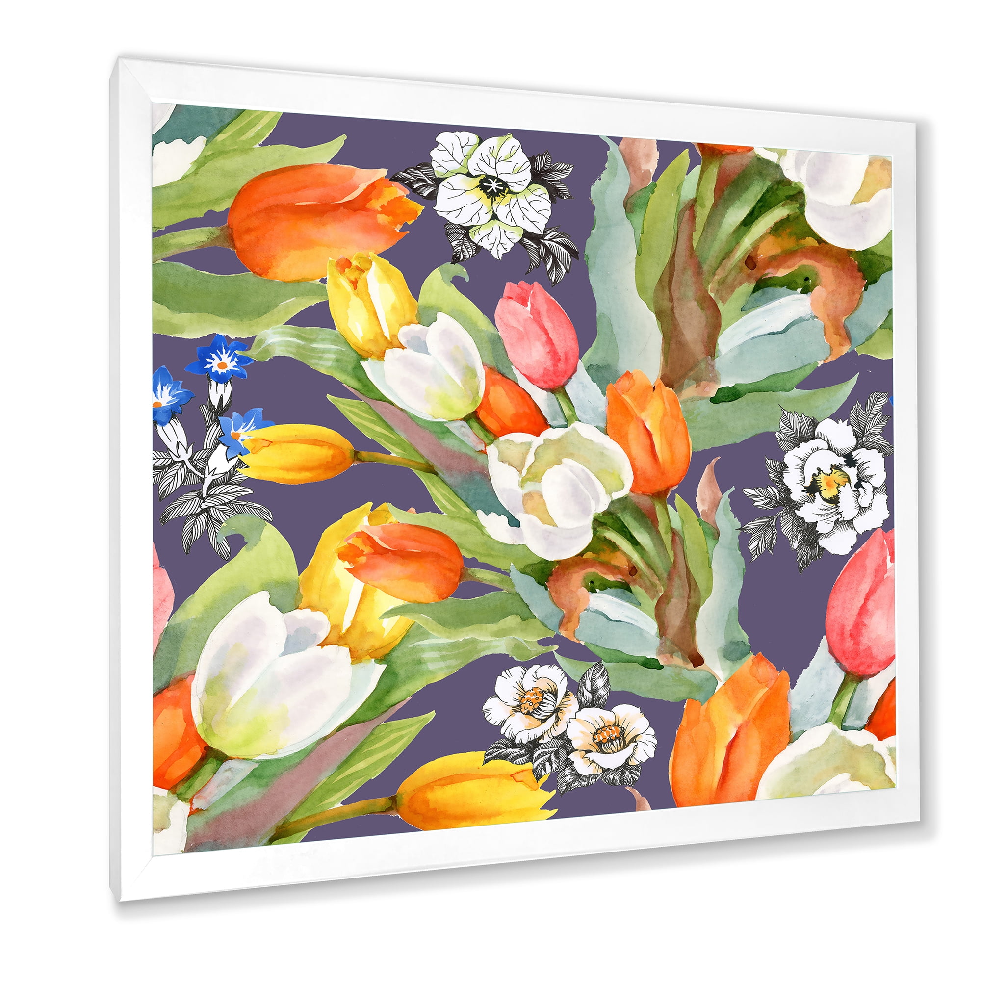 Designart 'Blooming Orange and White Tulips III' Traditional Framed Art Print