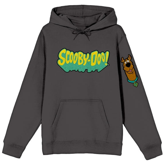 Scooby Doo Character Chenille Patch Long Sleeve Charcoal Hooded Sweatshirt-Medium