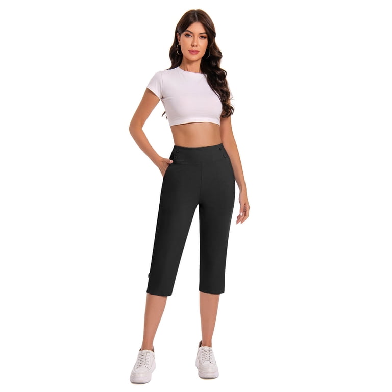 Cflvaek Dressy Capri Pants for Women High Waist Stretch Plus Size Womens Capris Pants for Summer with Pockets Work Casual Black L