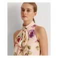 thumbnail image 3 of RALPH LAUREN Womens Pink Ruffled Keyhole Back Elastic Waist Lined Floral Sleeveless Tie Neck Above The Knee Party Fit + Flare Dress 10, 3 of 4