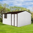 thumbnail image 5 of JXXRZ 10x12ft Metal Storage Shed with Windows, Galvanized Steel Outdoor Garden Shed & Lockable Doors,Brown&White, 5 of 7