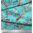 thumbnail image 2 of Soimoi Green Satin Silk Fabric Blue Floral & American Robin Bird Print Fabric by Yard 42 Inch Wide, 2 of 3