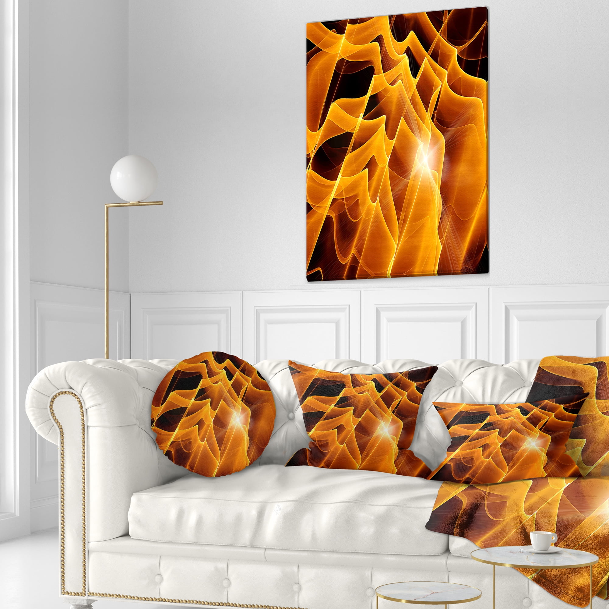Designart Golden Yellow Abstract Fractal Design - Abstract Throw Pillow - 12x20