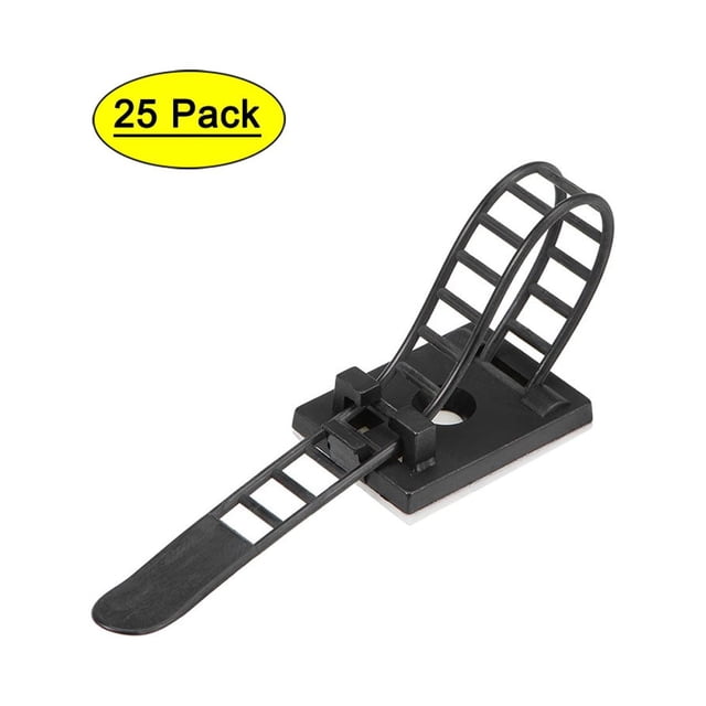 Clips de Cable Autoadhesivos Ajustables Negros de 91x8mm Organizador de Cables para Cableado Eléctrico Paquete de 25