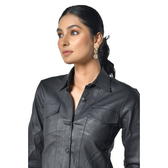Chemise en Cuir Noire pour Femme