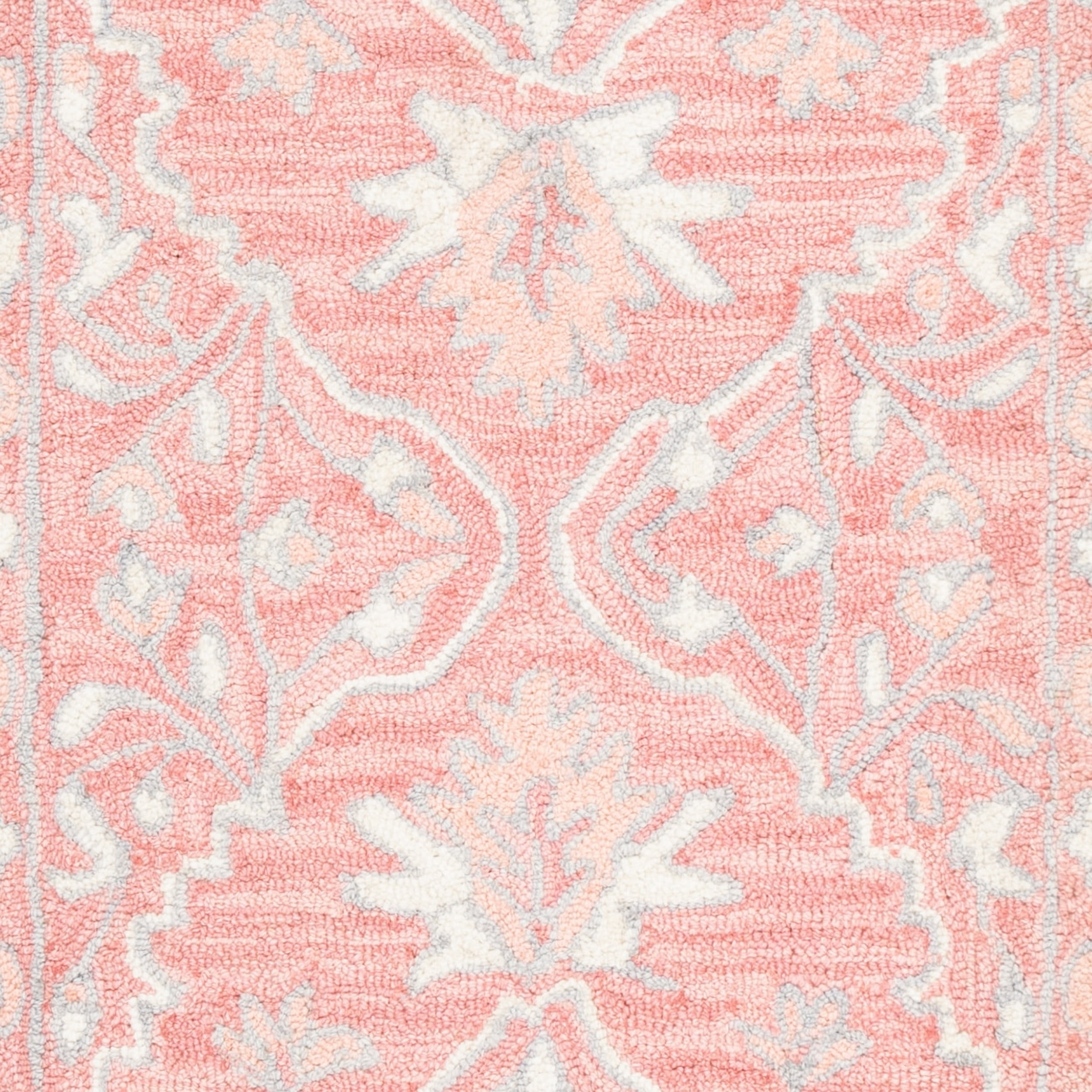 SAFAVIEH Micro-Loop Britton Floral Bordered Wool Runner Rug, Pink/Ivory, 2'3" x 7'