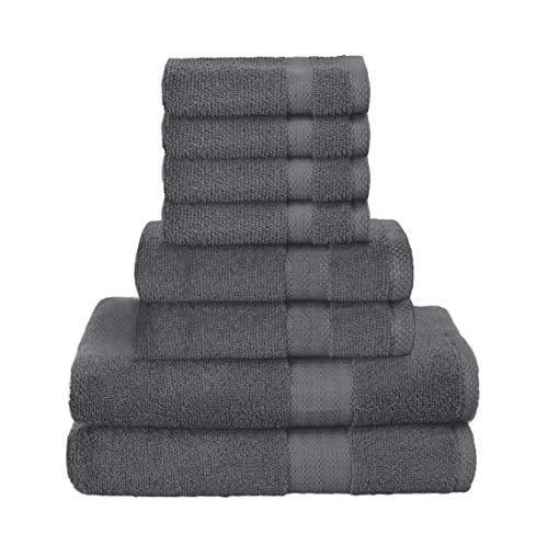 GLAMBURG Ultra Soft 8-Piece Towel Set - 100% Pure Ringspun Cotton, Contain 2 Oversized Bath Towel 27x54, 2 Hand Towel 16x28, 4 Wash Cloths 13x13 - Ideal for Everyday use, Hotel & Spa - Charcoal Grey