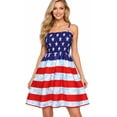 thumbnail image 6 of HAPPY BAY Women's Summer 4th of July American USA Flag Smocked Mini Swing Beach Dress Tube Top Patriotic Dresses for Women One Size Crimson, Stars and Stripes, 6 of 7