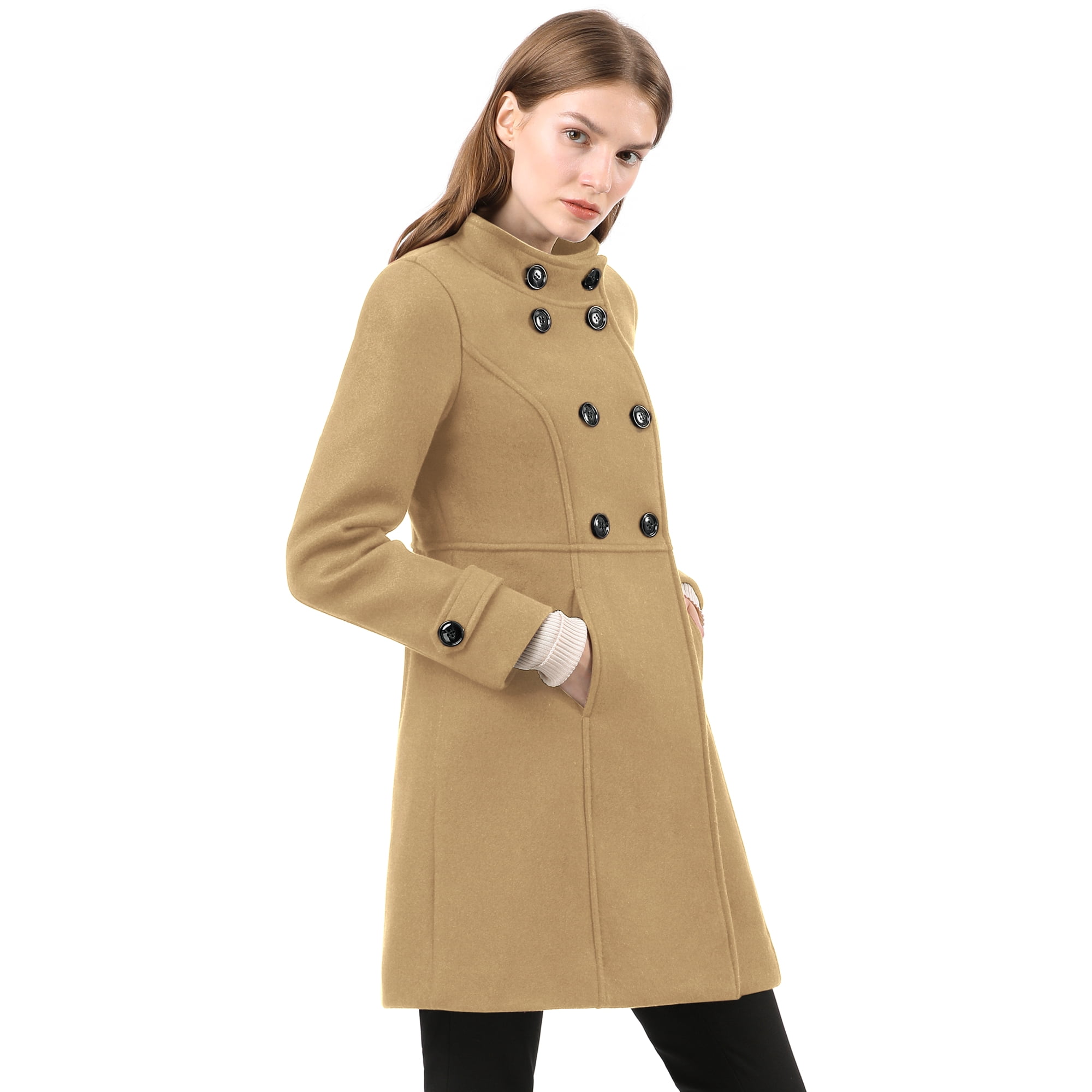 INSPIRE CHIC Women's Stand Collar Double Breasted Trendy Winter