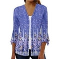 thumbnail image 3 of Sksloeg Women's 3/4 Sleeve Tops Casual Drape Open Front Kimonos Lightweight Summer Cardigan with Pocket Vintage Flower Printed Button Down Sweaters Duster,Royal Blue 3XL, 3 of 3