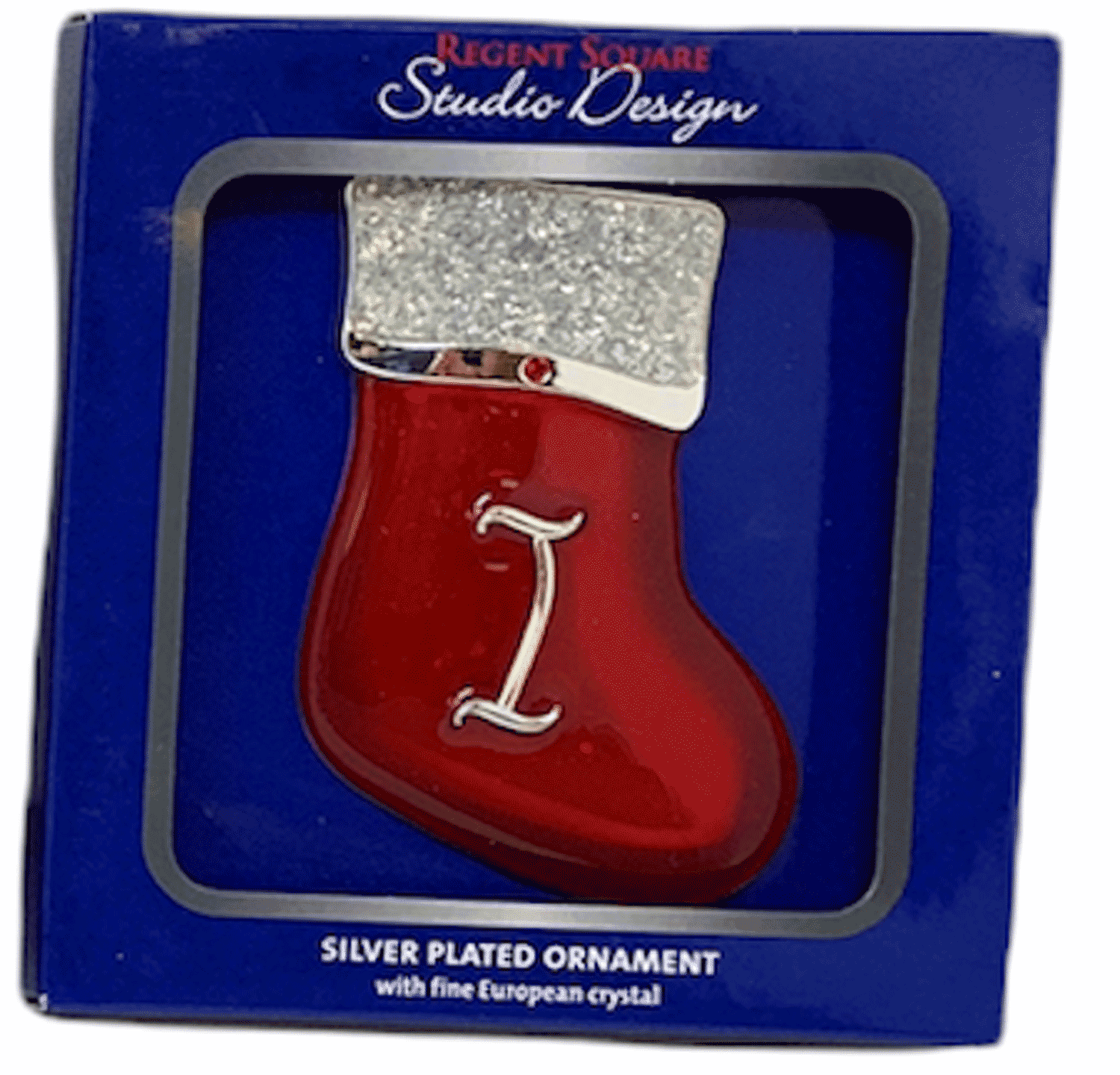 Regent Square Studio Design Silver Plated Monogramed Red Stocking
